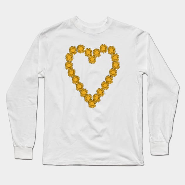 Floral Art Sunflower Line Drawing Valentines Day Heart Long Sleeve T-Shirt by ellenhenryart